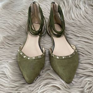 Olive and Gold Ankle Strap Flat
